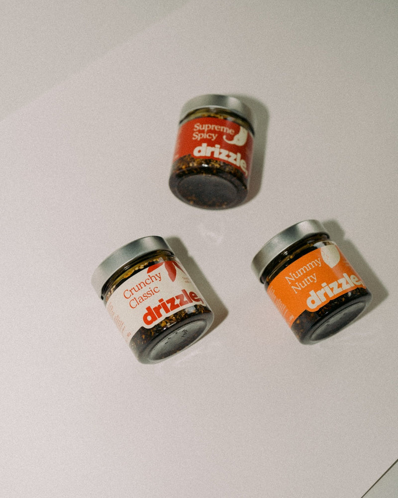 Drizze crispy chili olie - Crunchy Classic, Nummy Nutty, Supreme Spicy